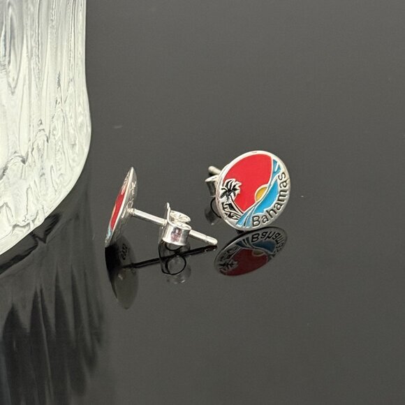 Bahamas Beach Earrings S925 Sterling Silver Handmade Ear Stud - Picture 2 of 3